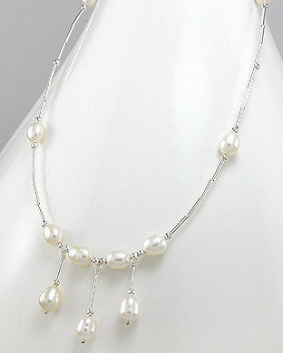 Sterling Silver Necklace White Fresh Water Pearls