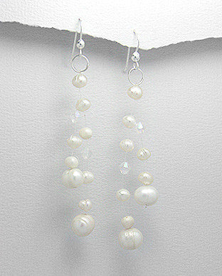 Sterling Silver Fresh Water Pearl Circle Drop Earrings, Natural White