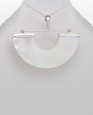 Vanguard Sterling Silver Natural Shell Pendant With Matching Earrings, Chain