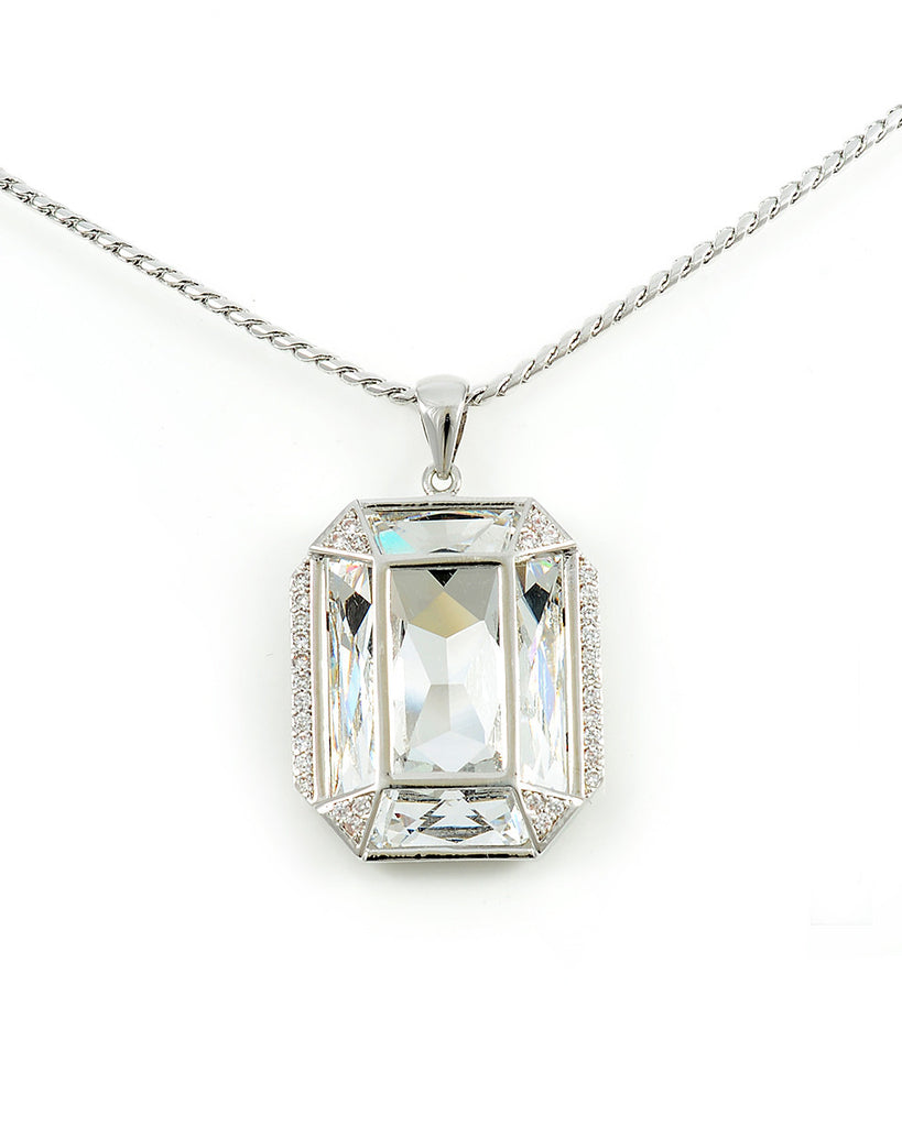 Rhodium Plated Swarovski Crystal Clear Tiffany Necklace