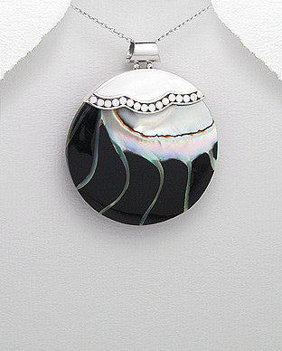 Sterling Silver Black Sea Shell Pendant, Chain