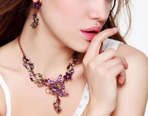 Art Deco Purple Butterfly Necklace Set