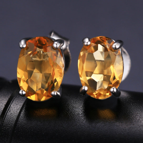 Oval 1.4ct Citrine Birthstone Solitare Earrings in Sterling Silver