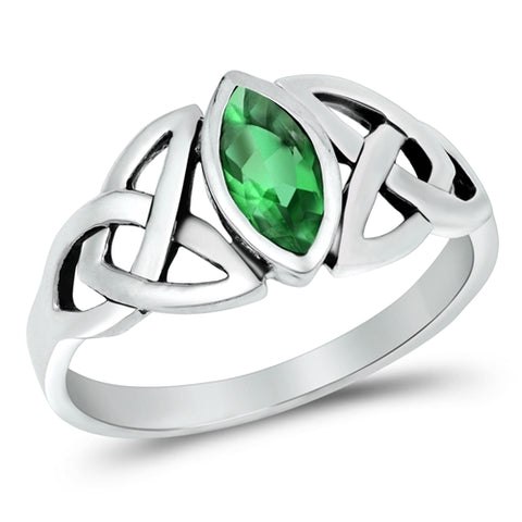 Celtic Design 925 Sterling Silver Ring in Emerald Green
