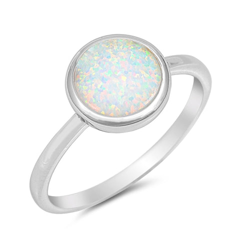 Lab White Opal 925 Sterling Silver Circle Ring