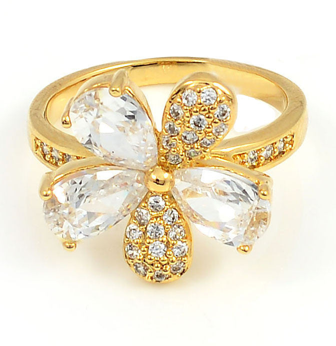 Rings, 18K Gold, High Quality Cubic Zirconia, Flower of Light
