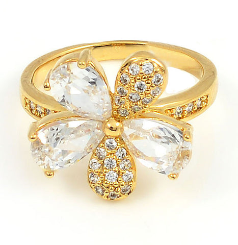 Rings, 18K Gold, High Quality Cubic Zirconia, Flower of Light