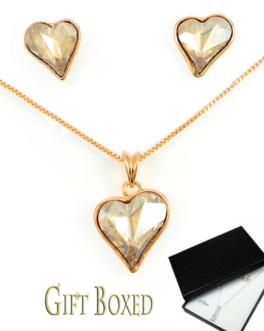 Exquisite Champagne Swarovski Heart Jewelry Set