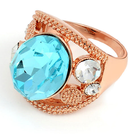 18K Rose Gold Ring, Aquamarine Crystal, Size 6