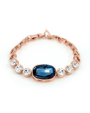 Large Capri Blue Swarovski Crystal Rose Gold Plated Bangle Bracelet
