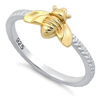 14KT Yellow Gold Bee 925 Sterling Silver Ring