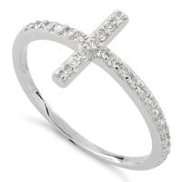 Cross 925 Sterling Silver Ring with Clear Stone Highlights