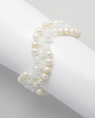 Modern Shaped White Cultured Fresh Water Pearl Bracelet