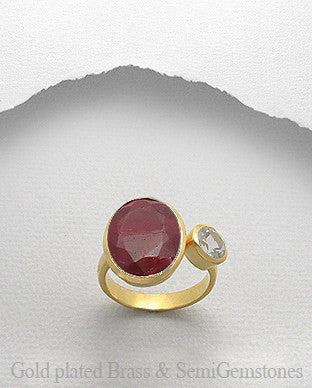 Ruby 18K Gold Matte Brass Ring, Castle Collection