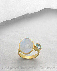 Rainbow Moonstone 18K Gold Matte Brass Ring