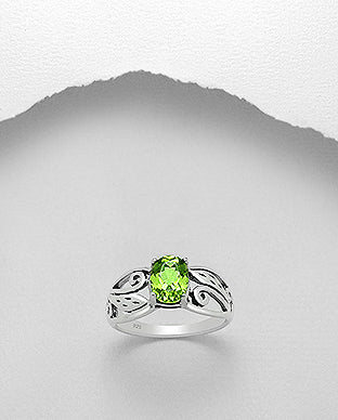 Designer Peridot Gemstone Ring in Sterling Silver
