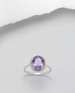 Solitaire Amethyst Gemstone 925 Sterling Silver Ring