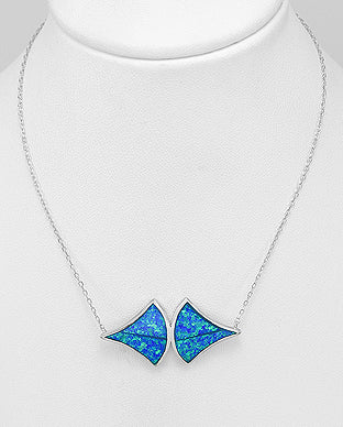 Modern Sterling Silver Lab Blue Opal Necklace
