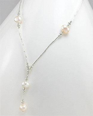 White Cultured Fresh Water Pearl Drop Neckace with Sterling Silver