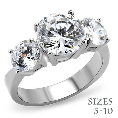 Clear Cubic Zirconia High Polish Stainless Steel Ring