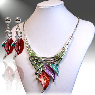 Lightweight Colorful Art Deco Leaf Jewelry Set