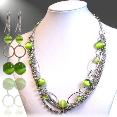 Tropical Green Necklace Set, Chain Jewelry Set