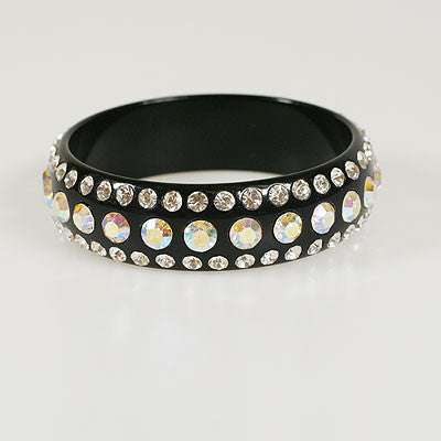 Black Bracelet Bangle With AB and Clear Crystals