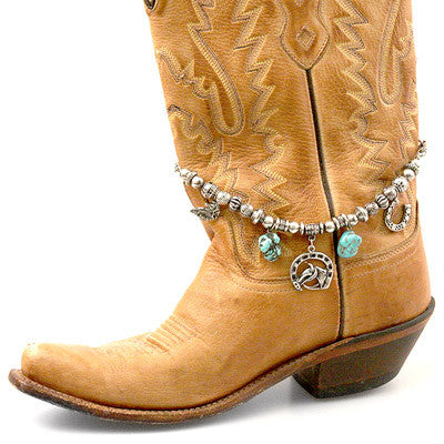 Boot Jewelry, Antique Silver Beaded, Turquoise, Charms