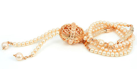 Swarovski Crystal inside 18K Rose Gold Netting, Ball Filigree, Long Necklace