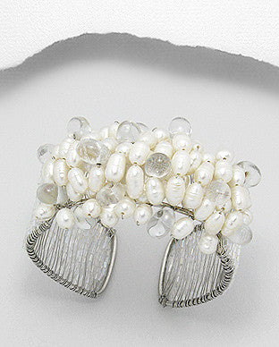 Fresh Water Pearl Cuff Bracelet with White Base Metal