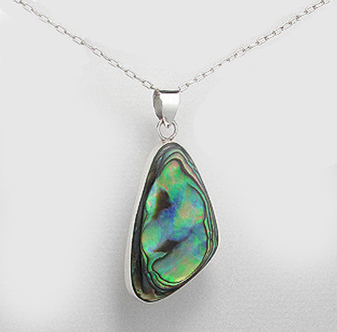 Sterling Silver Abalone Pendant, Abalone Earrings, Chain
