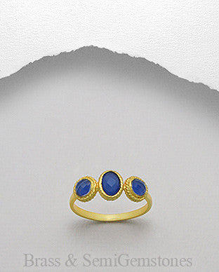 Rings, Light Sky Blue Chalcedony Gold Matte Brass Ring