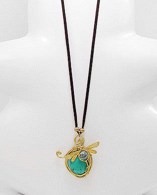 Unique Turquoise Brass Dragonfly Necklace