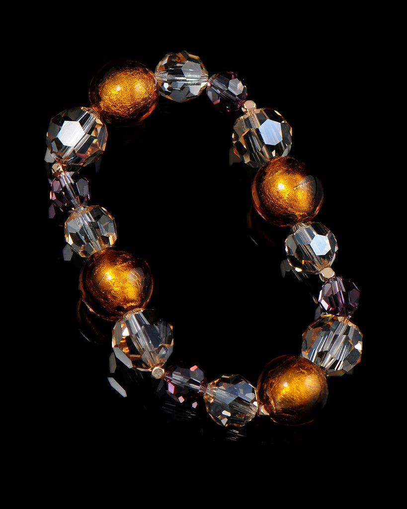 Trunk Show Handmade Swarovski Beaded Bracelet, Gold Ball Beads