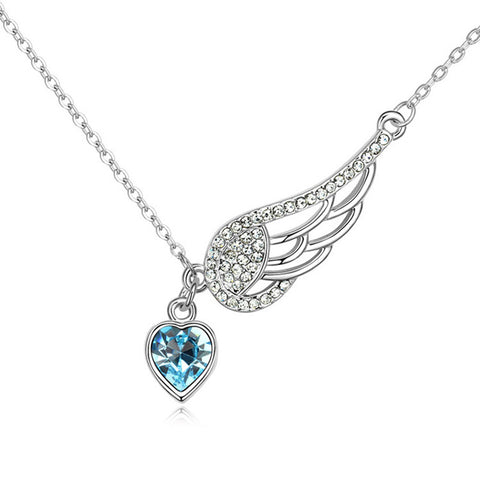 Meridan Blue Crystal Wing Heart Necklace