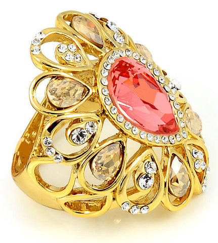 18K Gold, Swarovski Crystal, Broadway Series Statement Ring, Padparadscha