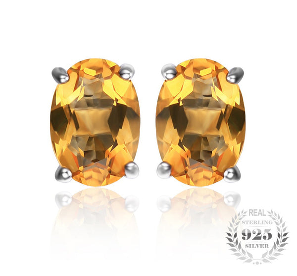 Oval 1.4ct Citrine Birthstone Solitare Earrings in Sterling Silver