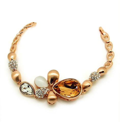 18K Gold Bangle Bracelet, Austrian Crystal