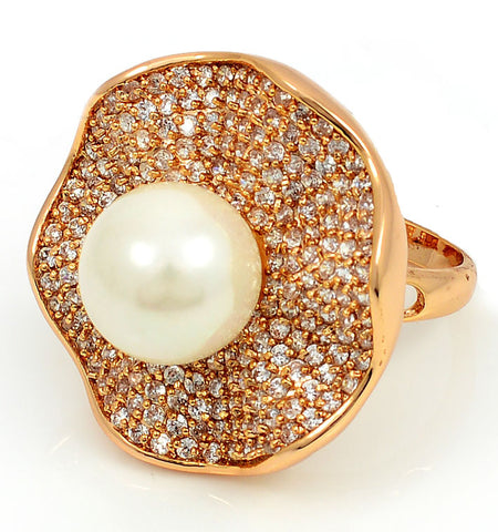 Swarovski Crystal Ring, 18K White Gold, Freshwater Pearl