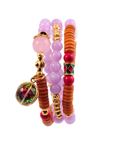 Exotic Jewels Collection High Quality Crystal and Beads Yoga Bracelet Lavender