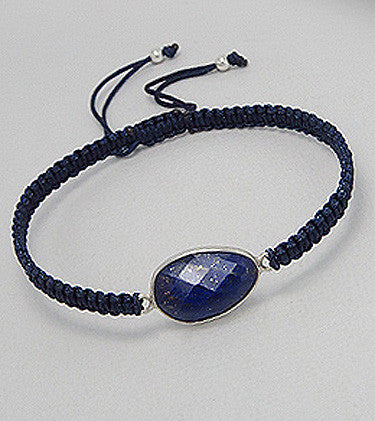Stardust Lapis Luzuli Sterling Silver Adjustable Tie Bracelet
