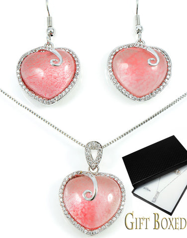 Pink Stone Heart Jewelry Set
