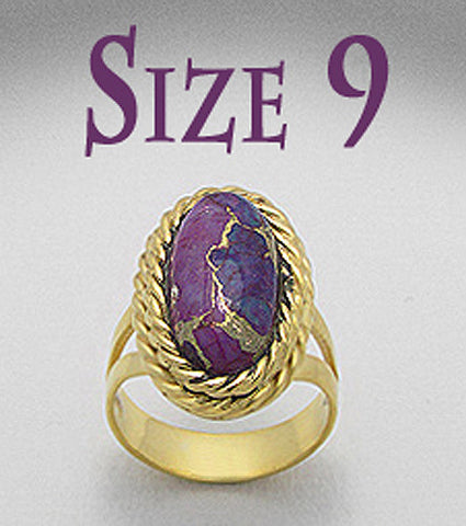Rings, Purple Turquoise 18k Gold Matte Brass Ring,
