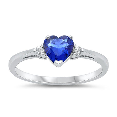 Sterling Silver 925 Sapphire Heart Cz Ring