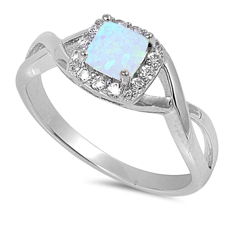 Lab White Opal 925 Sterling Silver Ring with Cz