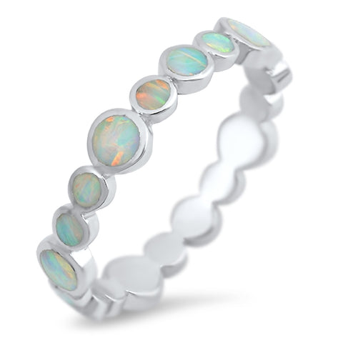 Sterling Silver White Lab Opal Cz Ring Band