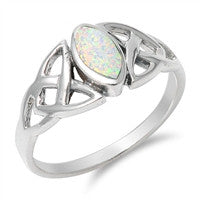 Celtic Lab Created Opal Ring With 925 Sterling Silver Band