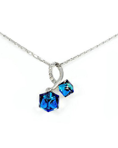 Swarovski Crystal Twin Capri Blue Cube 16"-18" Necklace