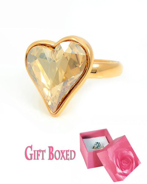 Exquisite Champagne Swarovski Heart Ring