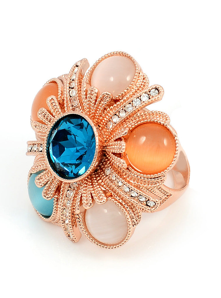 18K Rose Gold, Austrian Crystal, Cat's Eye Ring